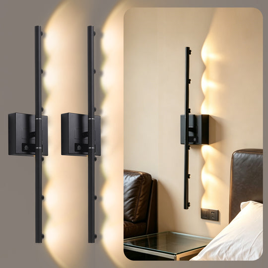 2 pcs Black Rechargeable Battery Operated Wall Sconces light Set with Remote Control Dimmable 3000K-6000K Magnetic 360° Rotate LED Wall Lights/Picture Lamp/Night Light for Living Room,Bedroom,Hallway
