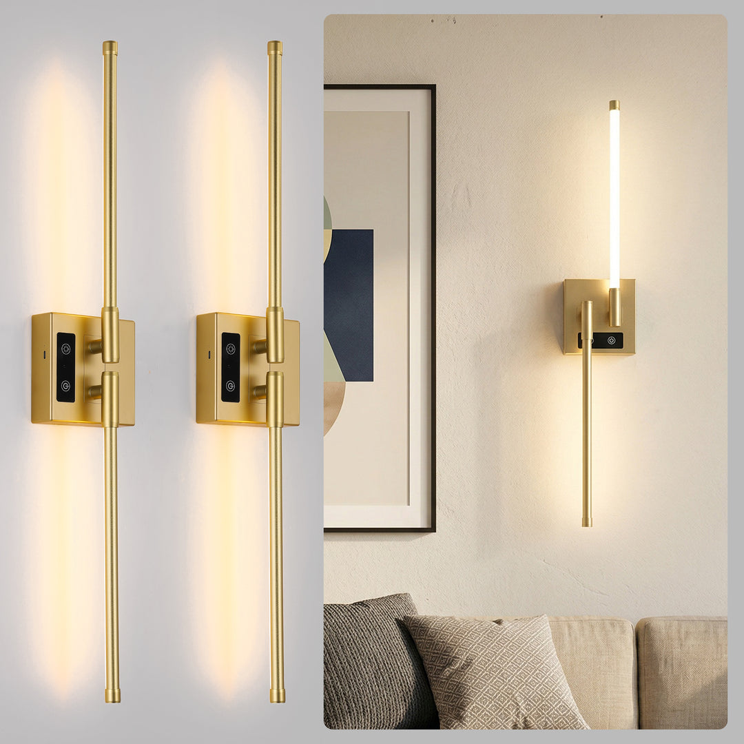 2 PCS Battery Operated Wall Sconce of 2,Dimmable 3000K-6000K Magnetic 360° DIY Rotate Rechargeable LED Wall Lamp with Remote,Cordless Night Light Decor Light for Hallway, Living Room,Bedroom,Gold