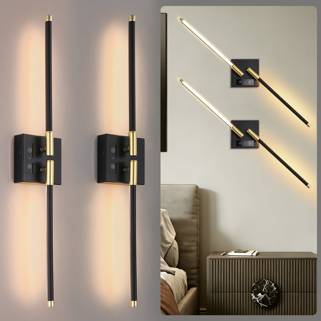 2 Pcs Black Dimmable 3000K-6000K Magnetic 360° DIY Rotate Rechargeable Battery OperatedLED Wall Lamp with Remote,Cordless Night Light Decor Light for Hallway, Living Room,Bedroom