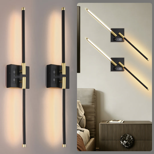 2 Pcs Black Dimmable 3000K-6000K Magnetic 360° DIY Rotate Rechargeable Battery OperatedLED Wall Lamp with Remote,Cordless Night Light Decor Light for Hallway, Living Room,Bedroom