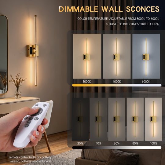 2 PCS Battery Operated Wall Sconce of 2,Dimmable 3000K-6000K Magnetic 360° DIY Rotate Rechargeable LED Wall Lamp with Remote,Cordless Night Light Decor Light for Hallway, Living Room,Bedroom,Gold