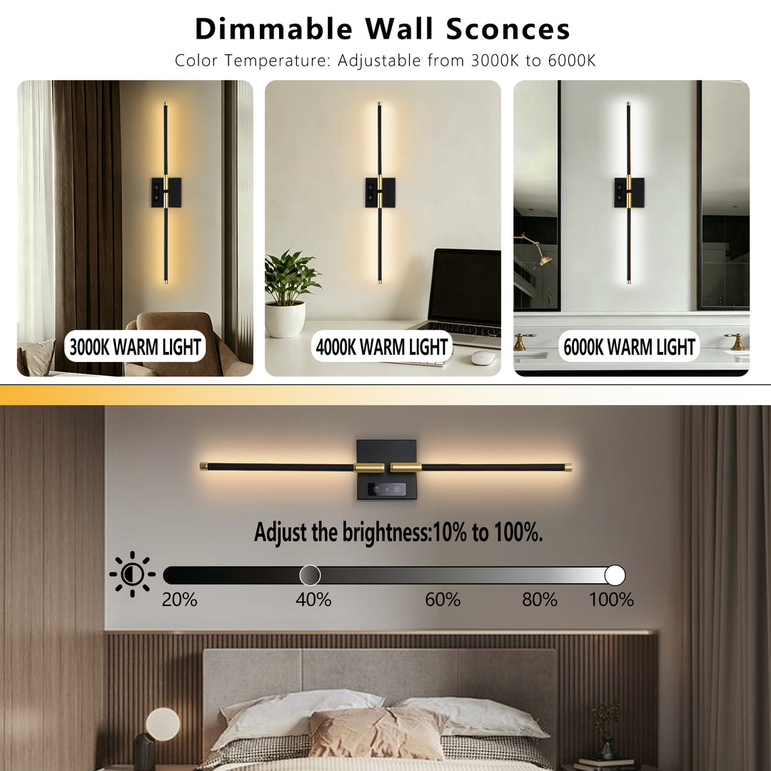 2 Pcs Black Dimmable 3000K-6000K Magnetic 360° DIY Rotate Rechargeable Battery OperatedLED Wall Lamp with Remote,Cordless Night Light Decor Light for Hallway, Living Room,Bedroom