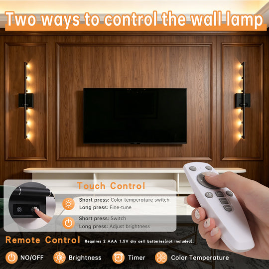 2 pcs Black Rechargeable Battery Operated Wall Sconces light Set with Remote Control Dimmable 3000K-6000K Magnetic 360° Rotate LED Wall Lights/Picture Lamp/Night Light for Living Room,Bedroom,Hallway