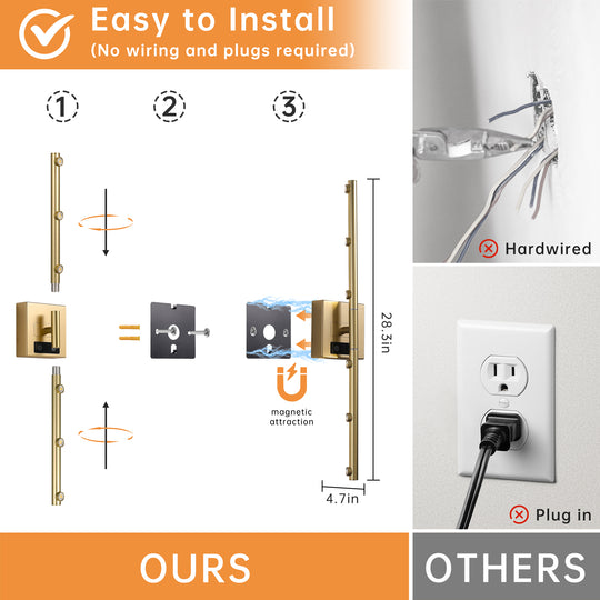 2 Pcs Dimmable 3000K-6000K Magnetic 360° Rotate Rechargeable  Gold Battery Operated LED Wall Sconces light Set with Remote Control for Living Room,Bedroom,Hallway