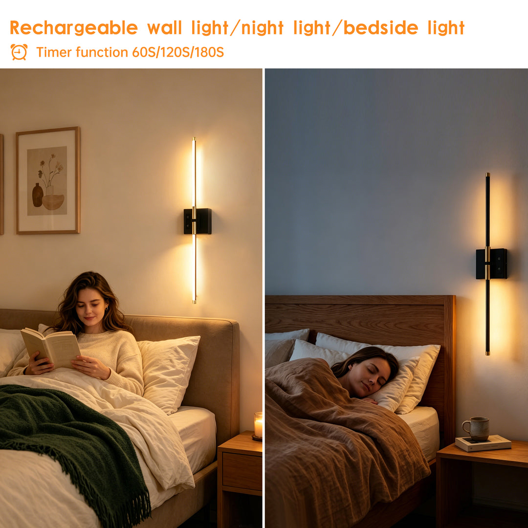 2 Pcs Black Dimmable 3000K-6000K Magnetic 360° DIY Rotate Rechargeable Battery OperatedLED Wall Lamp with Remote,Cordless Night Light Decor Light for Hallway, Living Room,Bedroom