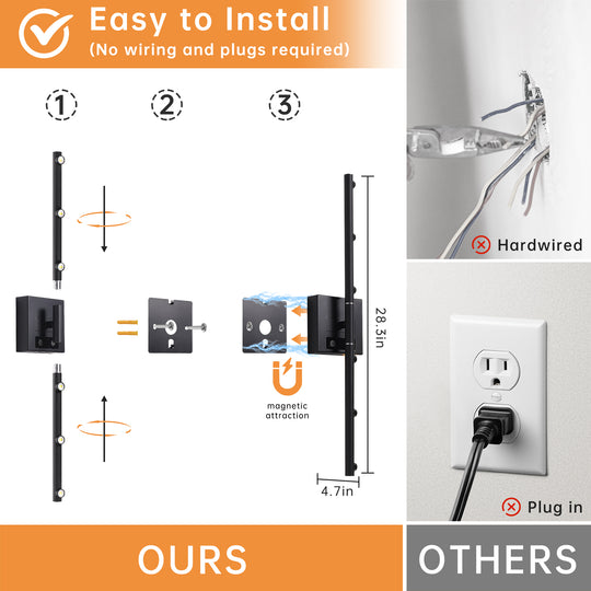 2 pcs Black Rechargeable Battery Operated Wall Sconces light Set with Remote Control Dimmable 3000K-6000K Magnetic 360° Rotate LED Wall Lights/Picture Lamp/Night Light for Living Room,Bedroom,Hallway