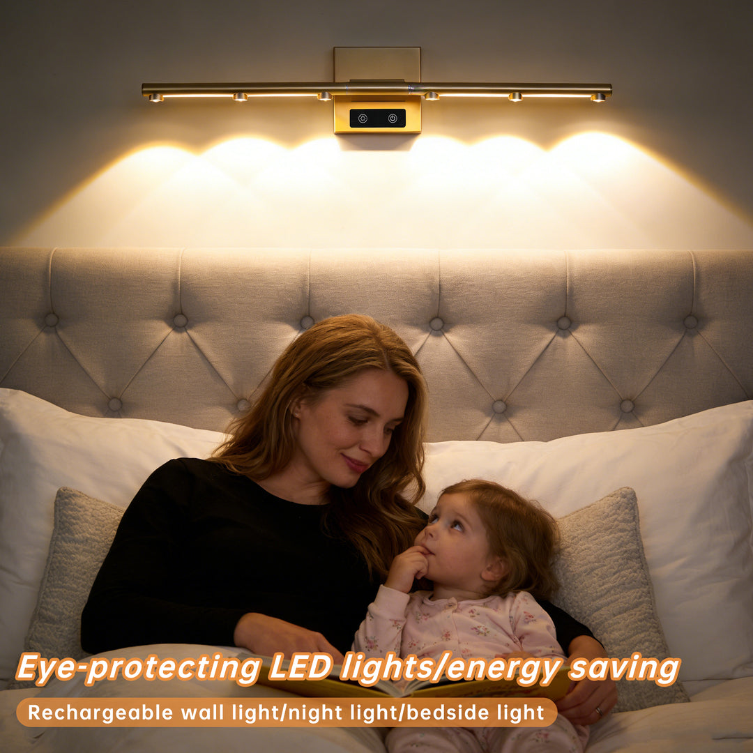 2 Pcs Dimmable 3000K-6000K Magnetic 360° Rotate Rechargeable  Gold Battery Operated LED Wall Sconces light Set with Remote Control for Living Room,Bedroom,Hallway