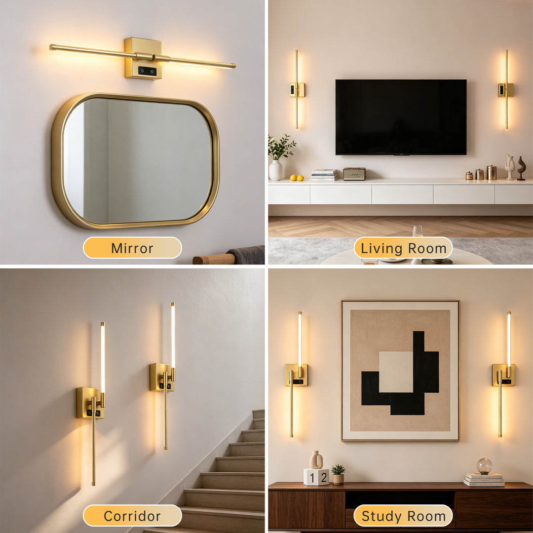 2 PCS Battery Operated Wall Sconce of 2,Dimmable 3000K-6000K Magnetic 360° DIY Rotate Rechargeable LED Wall Lamp with Remote,Cordless Night Light Decor Light for Hallway, Living Room,Bedroom,Gold