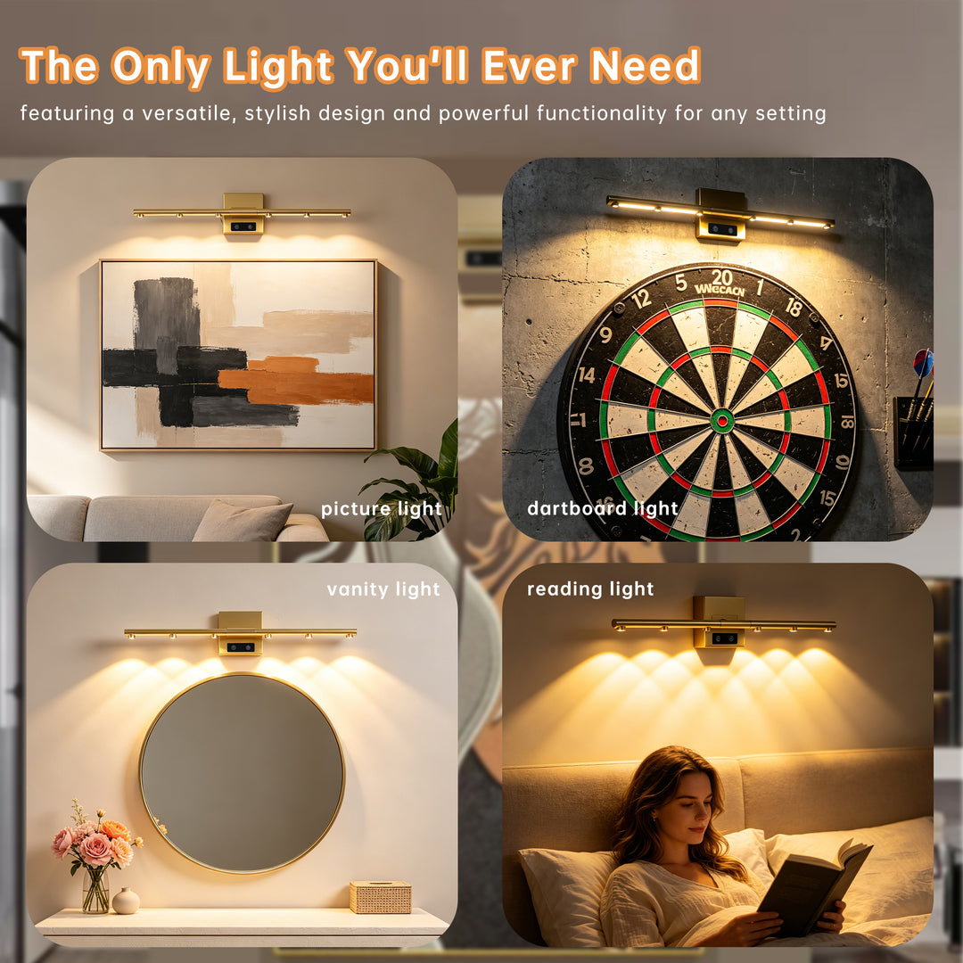 2 Pcs Dimmable 3000K-6000K Magnetic 360° Rotate Rechargeable  Gold Battery Operated LED Wall Sconces light Set with Remote Control for Living Room,Bedroom,Hallway