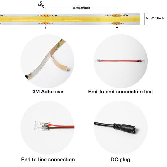 24V COB LED Strip Light 20ft (Warm White 3000K)