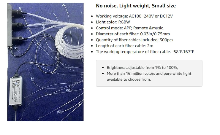 3 Holes RGBW Fiber Light Twinkle Starlight with APP/RF Remote Controlled Music Mode