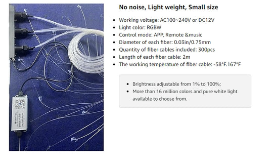 3 Holes RGBW Fiber Light Twinkle Starlight with APP/RF Remote Controlled Music Mode