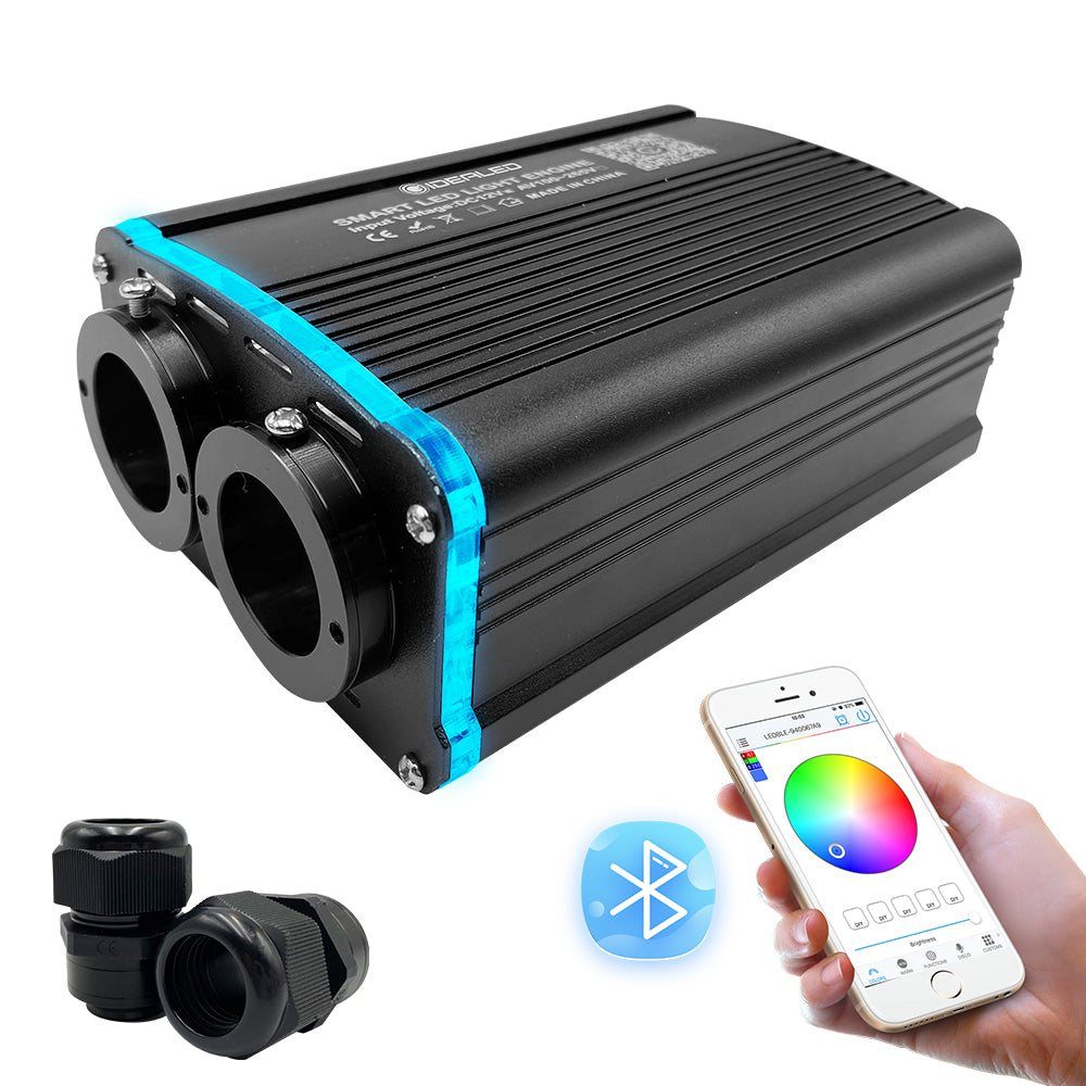 Smart APP LED Fiber Optic Lights Engine Driver Dual Port RGBW Compatible with RF Remote Control for All Kinds of Fiber Optics Cable