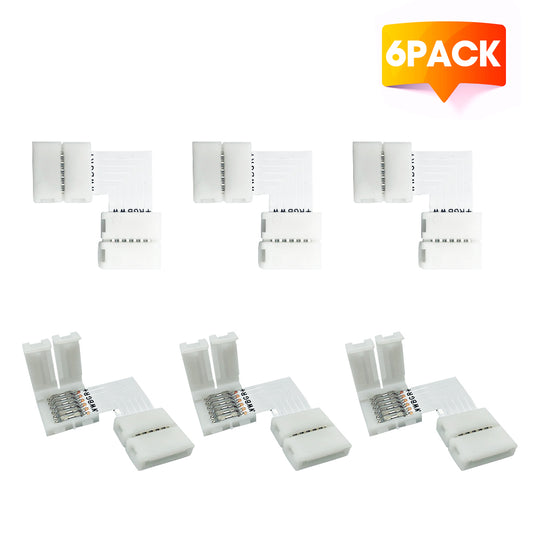RGBWW 6 Pins LED Strip Connectors L Shape Right Angle Corner Solderless Connector for LED Lightstrip Plus V3/RGBCCT LED Strips