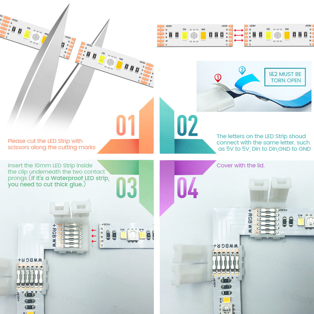 RGBWW 6 Pins LED Strip Connectors L Shape Right Angle Corner Solderless Connector for LED Lightstrip Plus V3/RGBCCT LED Strips