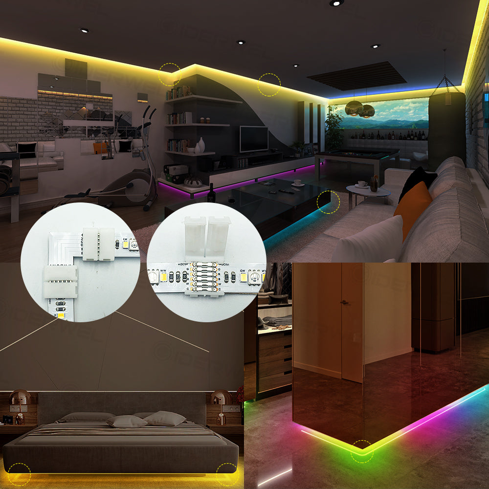 RGBWW 6 Pins LED Strip Connectors L Shape Right Angle Corner Solderless Connector for LED Lightstrip Plus V3/RGBCCT LED Strips