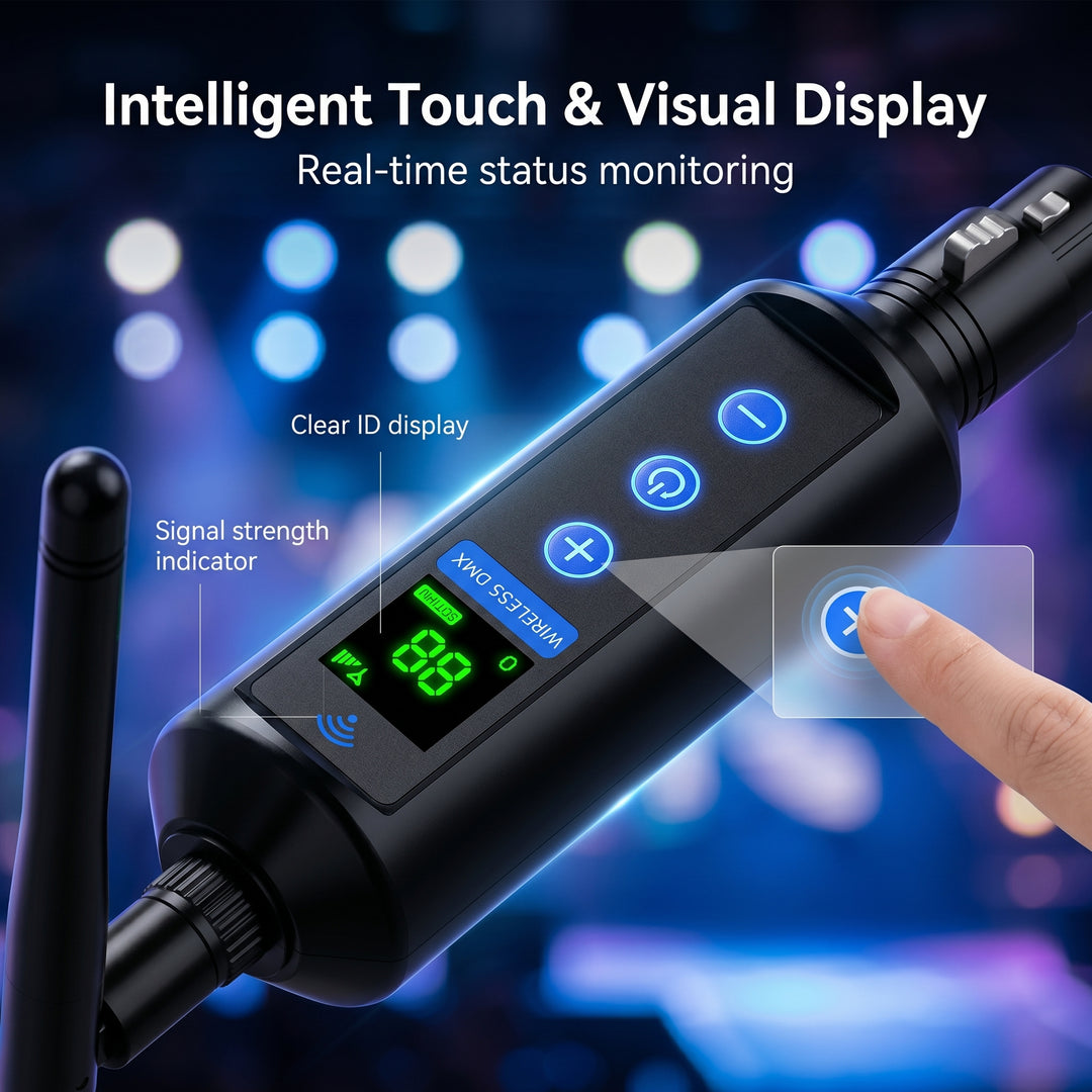 1T3R Dmx512 Professional 2.4g Wireless a Transmitter and 3 Receivers 20 Independent ID Groups with LCD touch screen