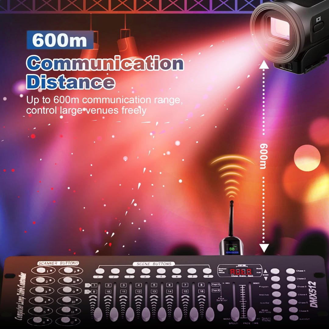 1T6R Long-Distance Wireless Signal Touch Screen DMX512 Receiver(Built in battery) and Transmitter with Storage box Features 126 Frequency Channels and 20 ID Groups