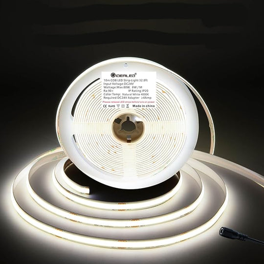 32.8ft 10M COB Daylight White LED Strip Light 4000K 24V Only