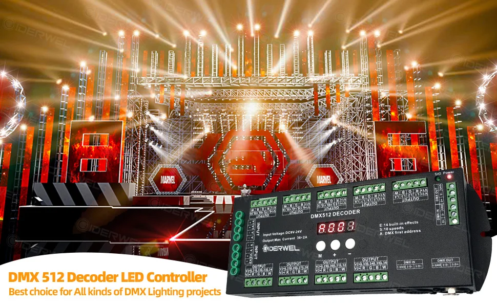 36 Channel 4CH DMX512 Decoder RGB LED Strip Lights Controller Decoder ...