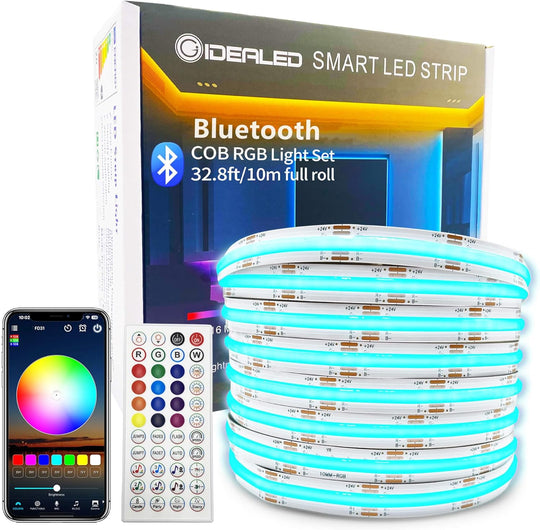 32.8ft Bluetooth COB LED 10M Strip Light 24V with IR Remote & Bluetooth APP Control Kit