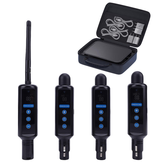 1T3R Long-Distance Wireless Signal Touch Screen DMX512 Receiver(Built in battery) and Transmitter with Storage box Features 126 Frequency Channels and 20 ID Groups