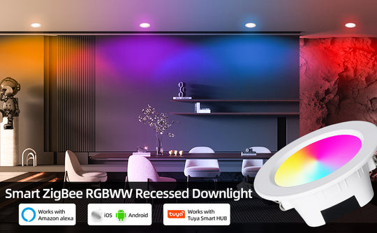 2 Packs 12W ZigBee 5 Inch RGBCW Recessed LED Downlight Works with Alexa, Google Assistant, Hub App and Voice Control,RGB CCT 3000K~6000K Color Changing