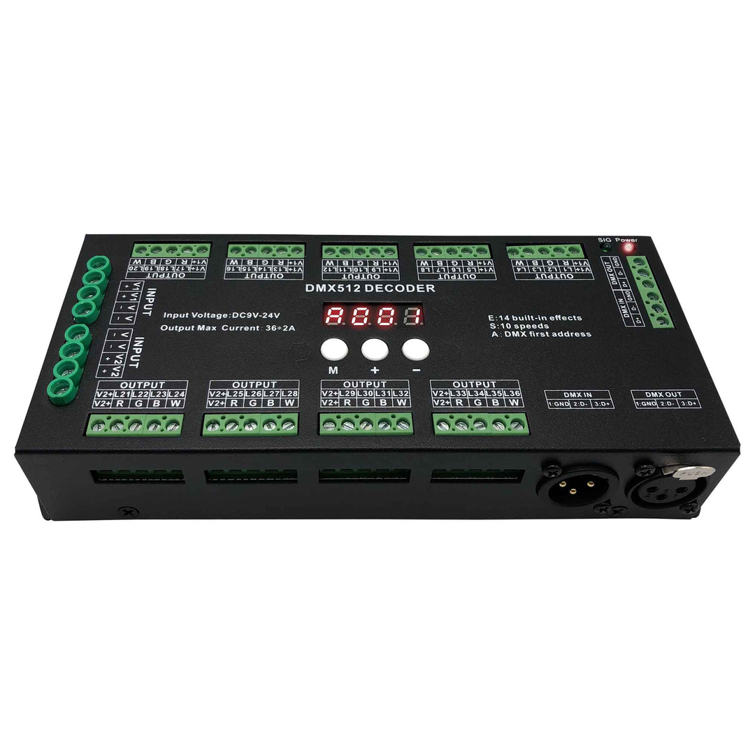 36 CH DMX Decoder with Digital display for RGB/RGBW LED strips