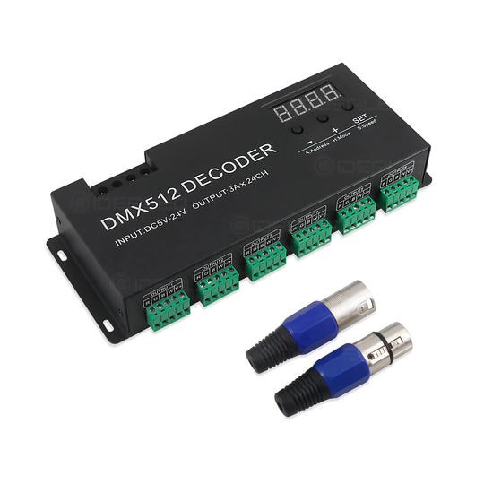 24 channel RGB/RGBW DMX 512 Decoder With Digital Display 72A Dimmer PWM Driver RGB Strip Controller DMX With RJ45 Input DC5V-24V