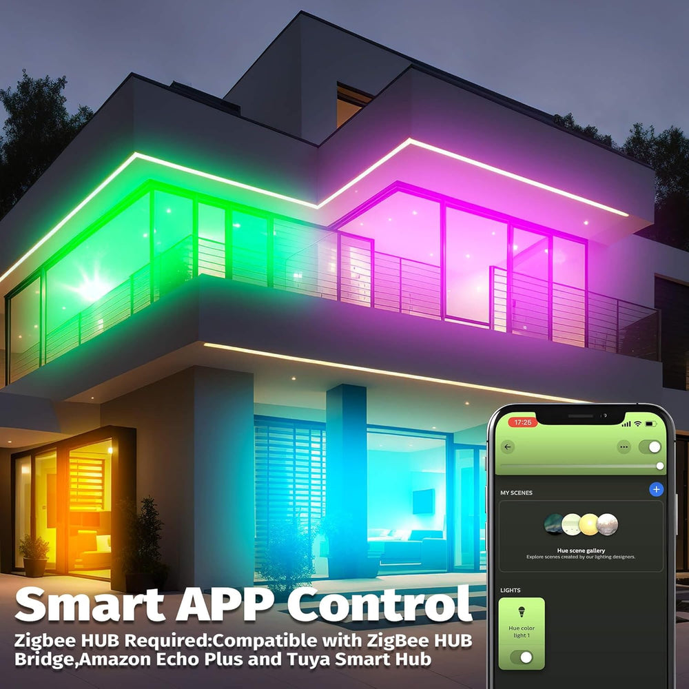 ZigBee 32.8ft 10M Smart RGB COB LED Strip Light 24V Kit, Require ZigBee 3.0 Hub Bridge,Support Hub APP/Alexa Echo Plus Voice Control