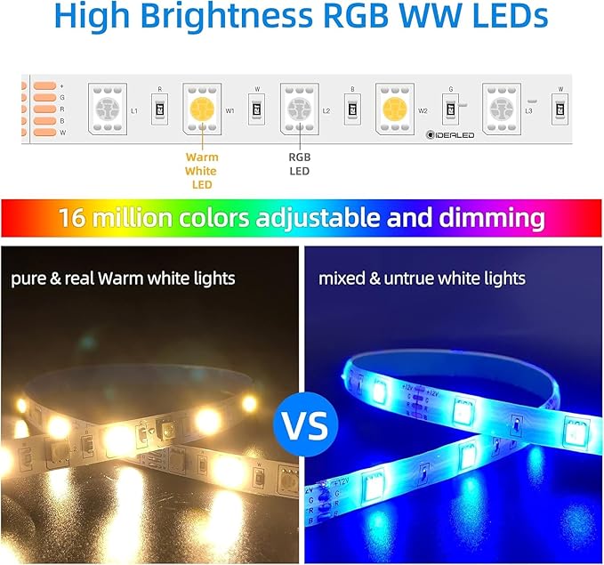 Smart 32.8ft 10M  WiFi RGBW LED Strip Light Kit Compatible with Alexa Google Assitant,Support Voice Control, via RF Remote &APP Control,RGB&Warm White