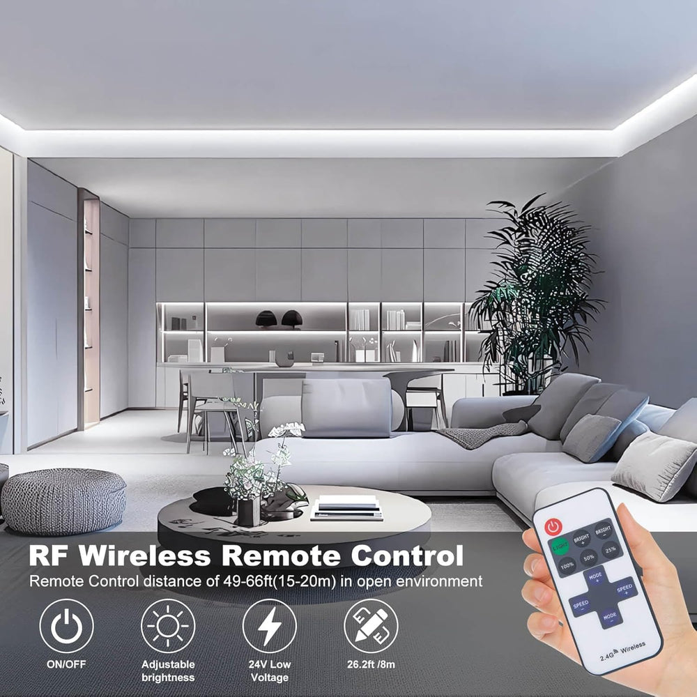 26.2ft DC 24V COB LED 8M Strip Lights 6000K Dimmable with RF Remote Control/Bluetooth APP Control Kit
