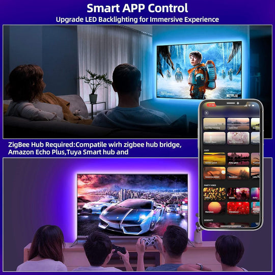 ZigBee Controller USB Power RGBWW LED Strip Light 9.8ft 3M Dimmable Kit, ZigBee Hub Bridge Required for APP/Voice Control Alexa Echo Plus