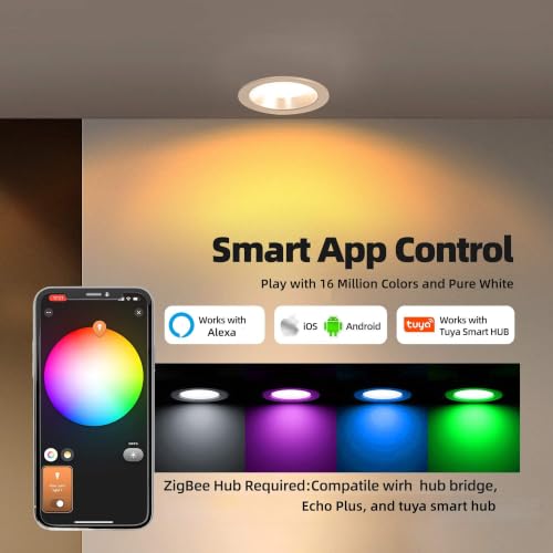 1 Pack 5inch Hub App Control ZigBee 3.0 Smart Retrofit Recessed LED RGBCCT Ceiling Downlight Compatible with Alexa