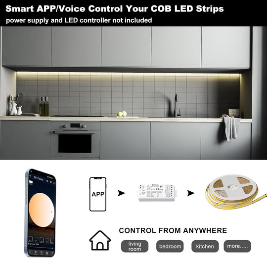 32.8ft 10M COB Daylight White LED Strip Light 4000K 24V Only