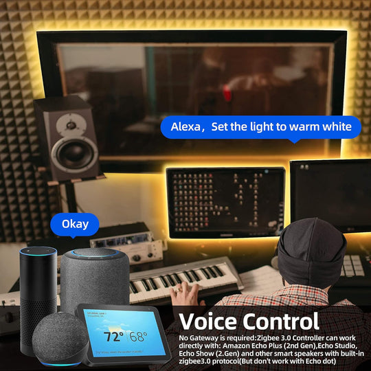 ZigBee Controller USB Power RGBWW LED Strip Light 9.8ft 3M Dimmable Kit, ZigBee Hub Bridge Required for APP/Voice Control Alexa Echo Plus