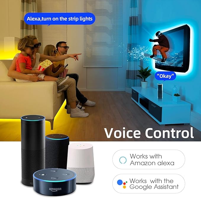 Smart 32.8ft 10M  WiFi RGBW LED Strip Light Kit Compatible with Alexa Google Assitant,Support Voice Control, via RF Remote &APP Control,RGB&Warm White