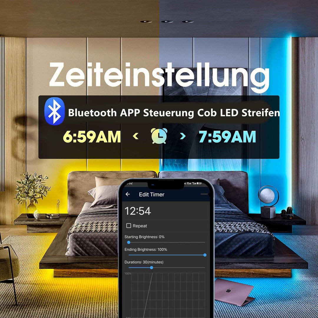 32.8ft Bluetooth COB LED 10M Strip Light 24V with IR Remote & Bluetooth APP Control Kit