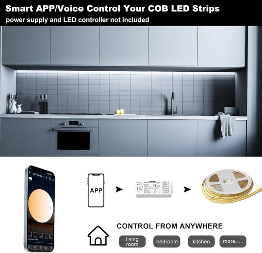 32.8ft 10M COB Cool White LED CRI 90 Flexible FCOB Strip Light 6000K 24V Only