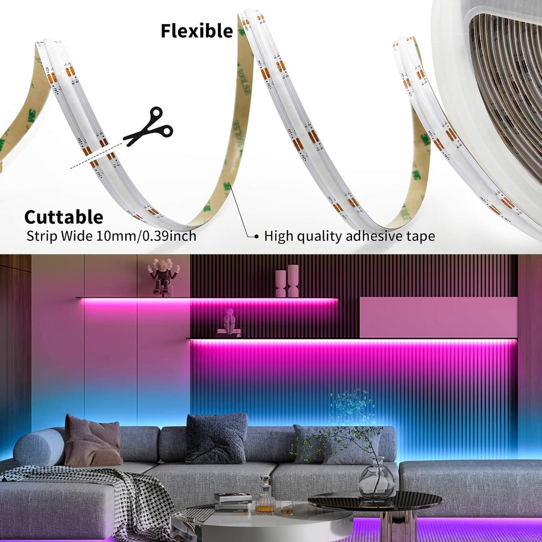 32.8ft Bluetooth COB LED 10M Strip Light 24V with IR Remote & Bluetooth APP Control Kit
