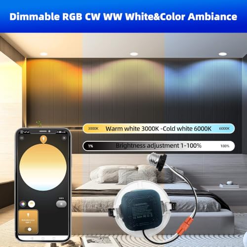 1 Pack 5inch Hub App Control ZigBee 3.0 Smart Retrofit Recessed LED RGBCCT Ceiling Downlight Compatible with Alexa