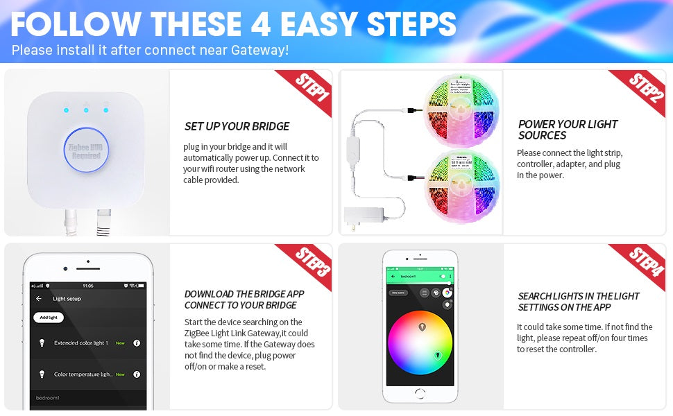 Smart ZigBee 10M RGB LED Strip Lights Kit Work with HUB Bridge Echo Plus