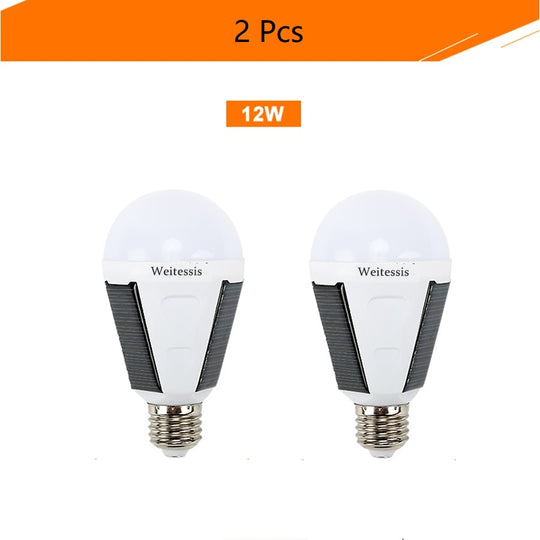 Weitessis 12W Solar powered lamp Bulbs,Solar Rechargeable for Camping Lighting Solar Bulb 2-pack