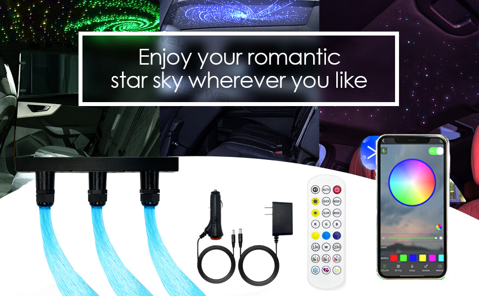 3 Holes RGBW Fiber Light Twinkle Starlight with APP/RF Remote Controlled Music Mode