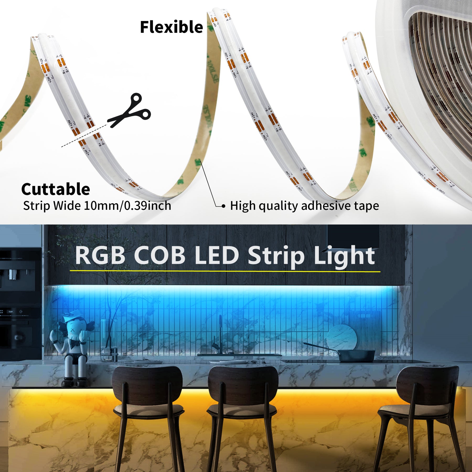 GIDEALED DC24V RGB COB ledstrip, 10 m, dimbare COB-ledstrips, licht met IR-afstandsbediening en bluetooth-app-bediening, 6700 leds, CRI90, super heldere flexibele led-RGB-band voor doe-het-zelf GIDEALED DC24V RGB COB ledstrip, 10 m, dimbare COB-ledstrips, licht met IR-afstandsbediening en bluetooth-app-bediening, 6700 leds, CRI90, super heldere flexibele led-RGB-band voor doe-het-zelf