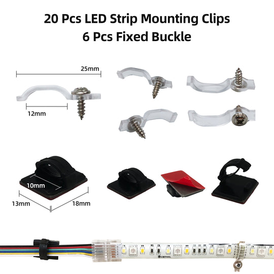 Installation Tools Kit RGBWW 6 Pin LED Strip Connectors with 16.4ft Extension Cable and 12mm LED Strip RGBCW to Wire Solderless Transparent Track Lighting Connector