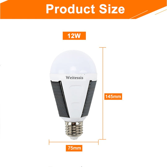 Weitessi 12W Solar powered lamp Bulb,Rechargeable E27 LED Bulb Portable Solar Light Energy-Saving Camping Light
