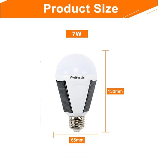 Weitessi Outdoor Lighting Waterproof Solar Bulb 7W Rechargeable E27 LED Bulb Portable Solar Lamp Energy Saving Camping Light
