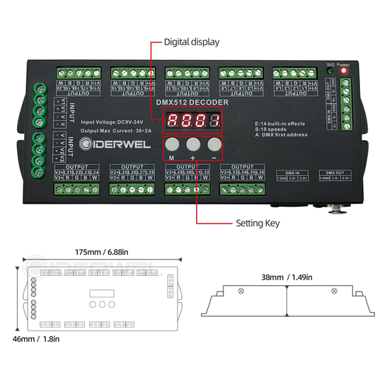 Decoder Led Digital Controller 36 Channel 4CH DMX512 Decoder RGB LED Strip Lights Controller Decoder ...