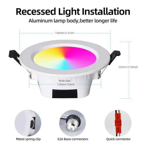 1 Pack 5inch Hub App Control ZigBee 3.0 Smart Retrofit Recessed LED RGBCCT Ceiling Downlight Compatible with Alexa